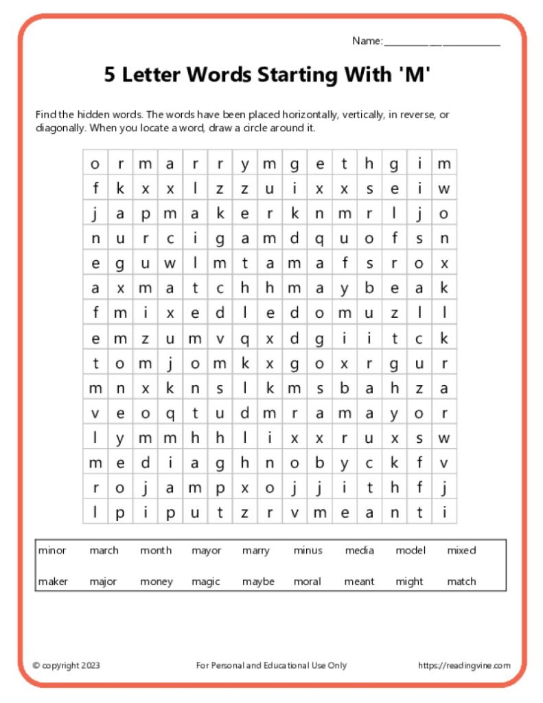 Word Search Activity 1
