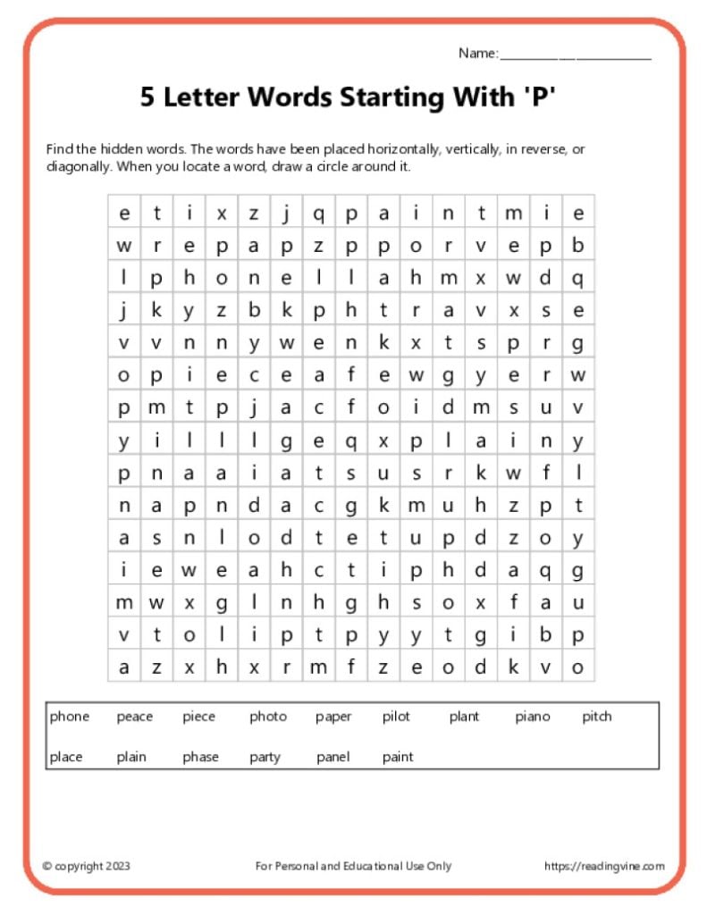 Word Search Activity