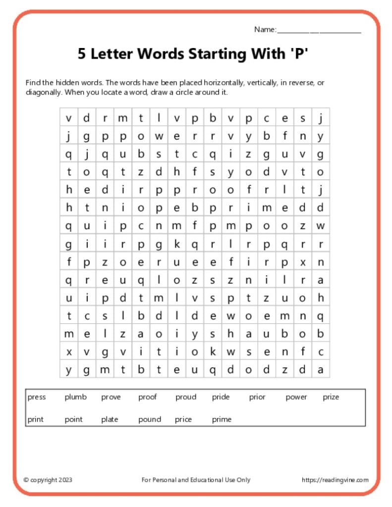 Word Search Activity