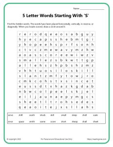 5 letter words starting with S word search