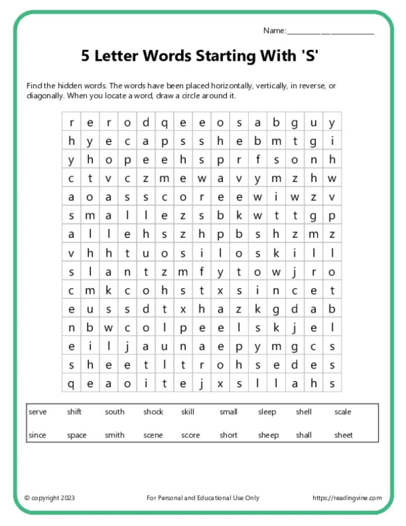 Word Search Activity