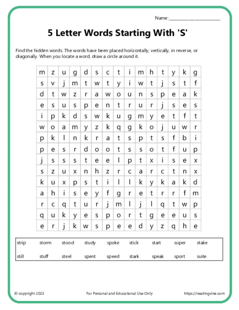 Word Search Activity