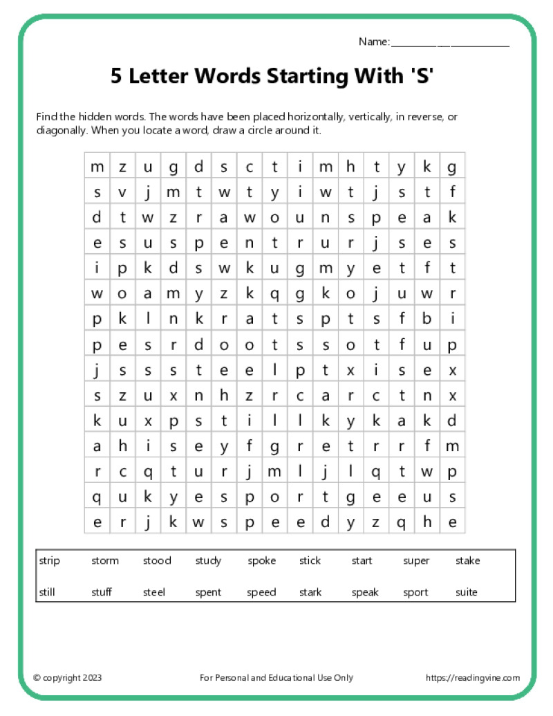 5 Letter Words Starting With S Word Search 2 Image ReadingVine