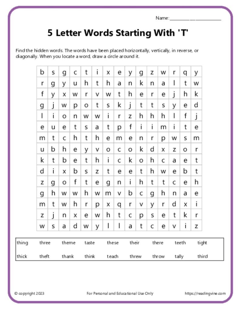 Word Search Printable