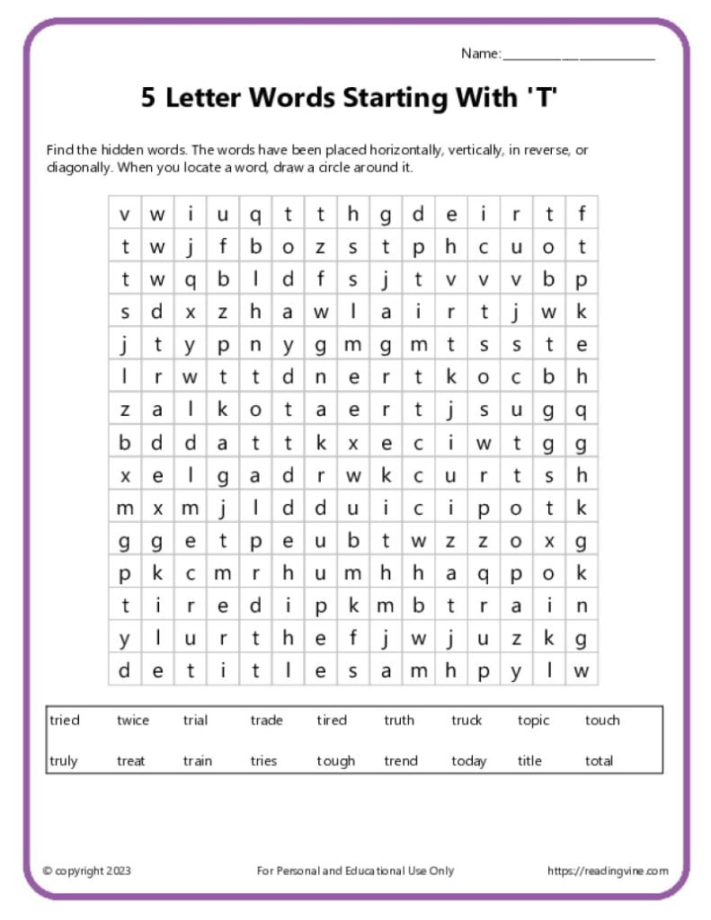 Word Search Printable