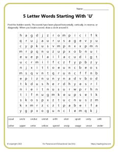 5 letter words staring with U word search