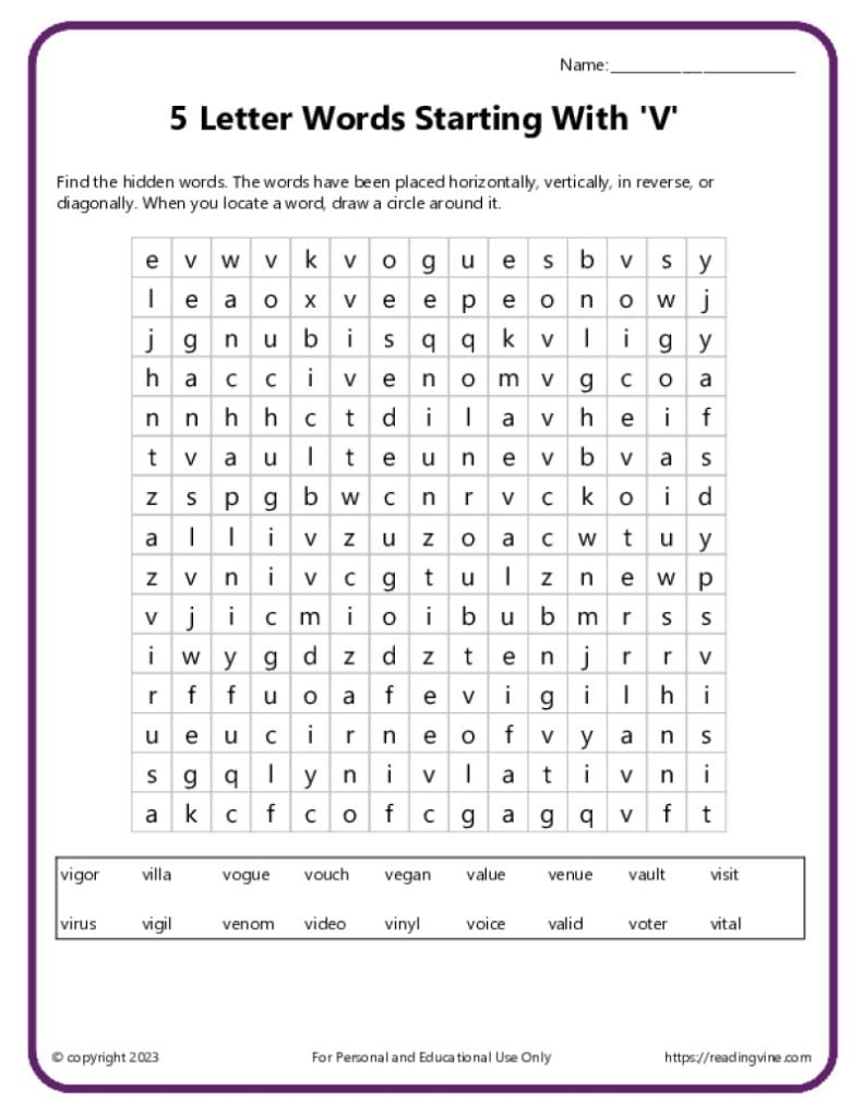 Word Search Actvity