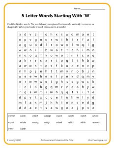 5 Letter W words word search