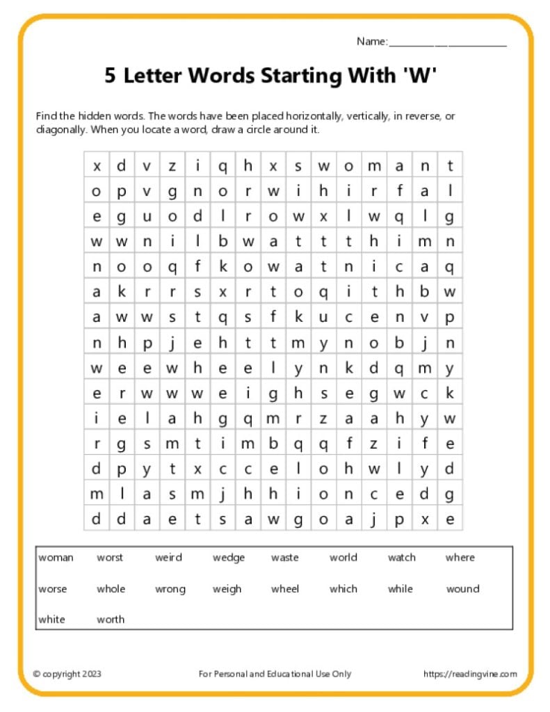 Word Search Actvitiy