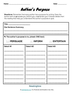 Author's Purpose Graphic Template - Elementary School