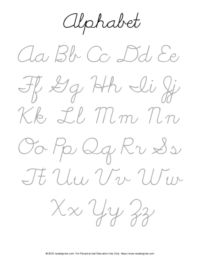Cursive Writing Practice Sheets (PDF) - ReadingVine