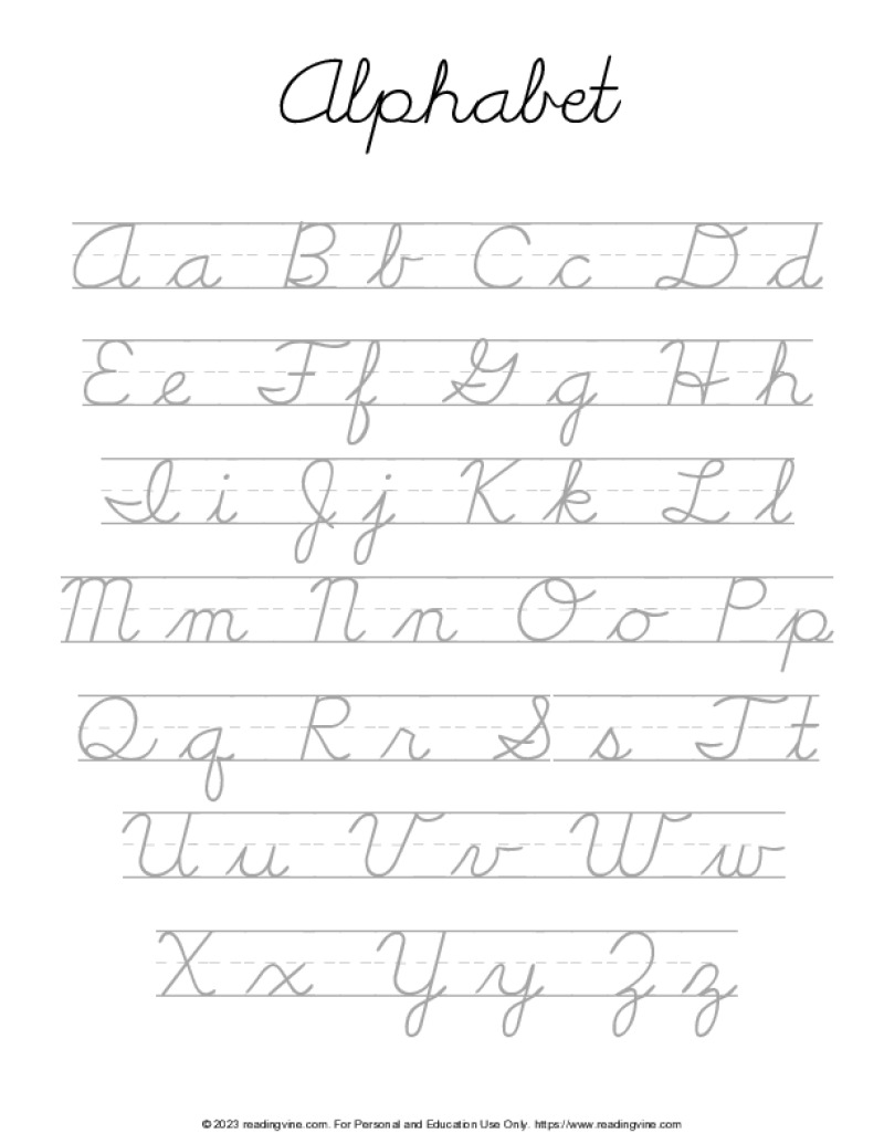 Cursive Alphabet Chart Upper And Lower With Lines Image ReadingVine