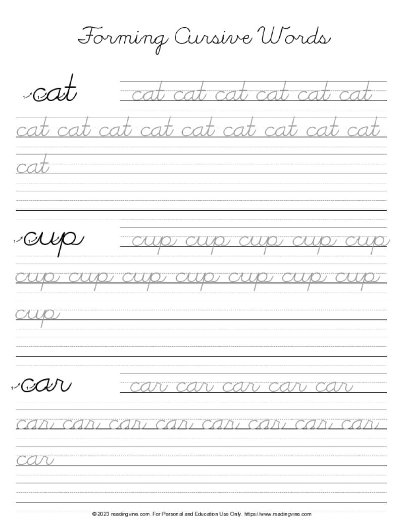 Cursive Writing Practice with Letter C - Word Formation