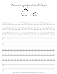 Cursive Letter C Practice Worksheet