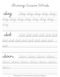 Practice writing words using the cursive D