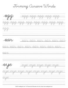 Cursive Letter E - Word Formation Practice