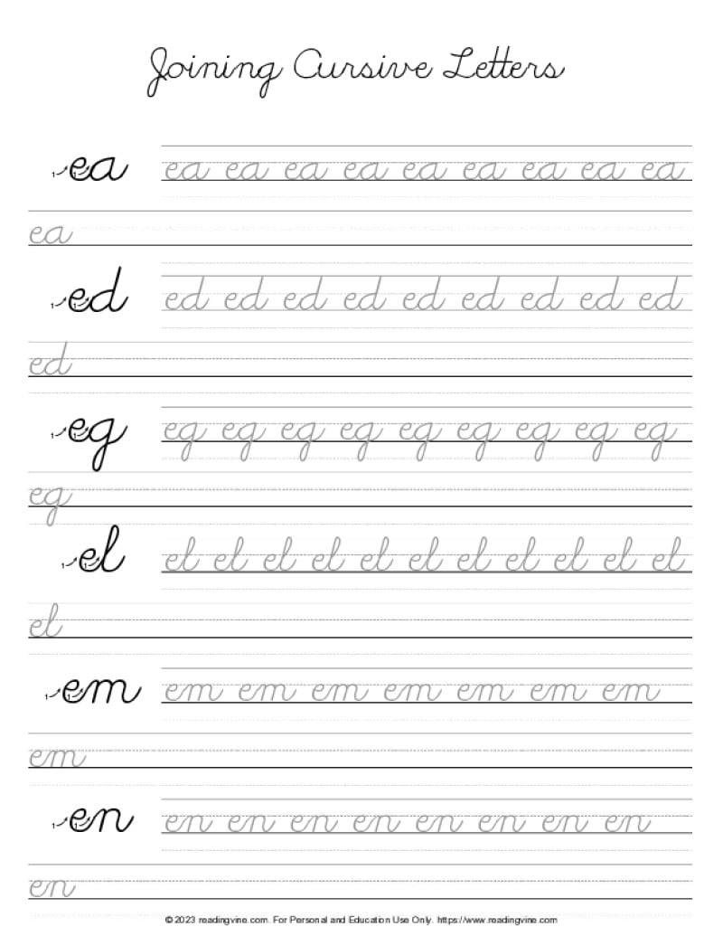 Cursive Letter E - Letter Joins PDF Worksheet
