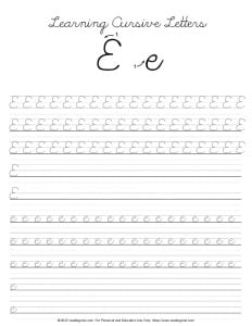 Cursive Letter E Practice Worksheet