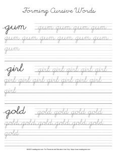 Cursive Letter G - Forming Words Practice