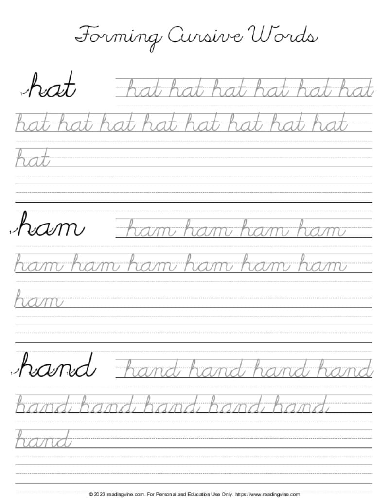 Cursive Letter H - Word Formation PDF