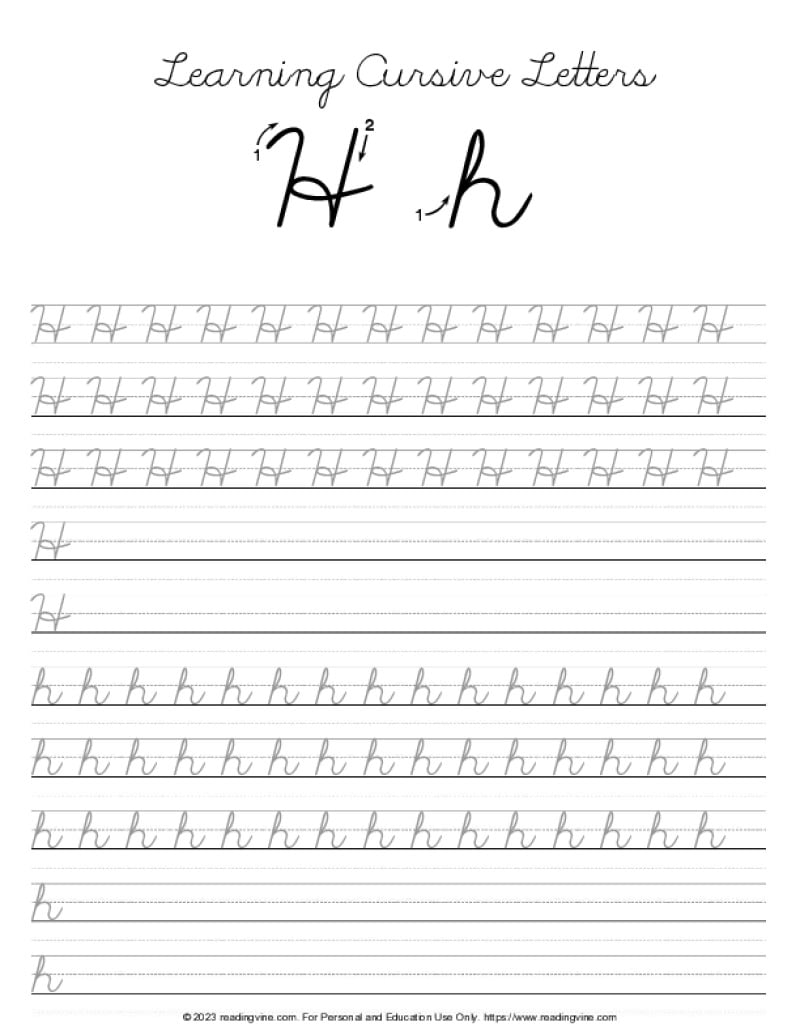 Cursive Writing - Letter H | ReadingVine.com