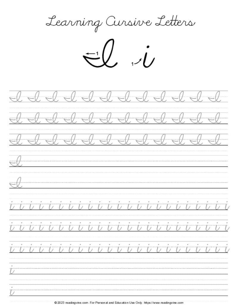 Cursive Writing - Letter I | ReadingVine.com