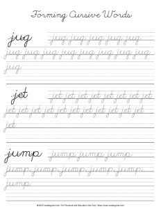 Cursive Letter J - Word Formation Practice PDF