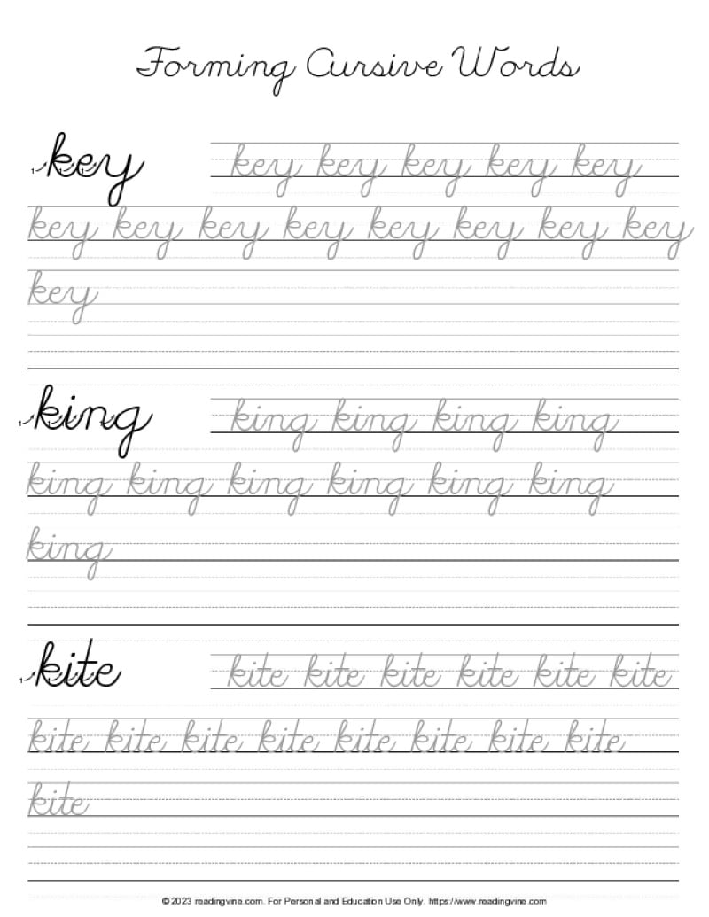Cursive Letter K - Word Formation