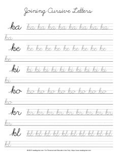 Cursive Letter K - Joining Letters PDF
