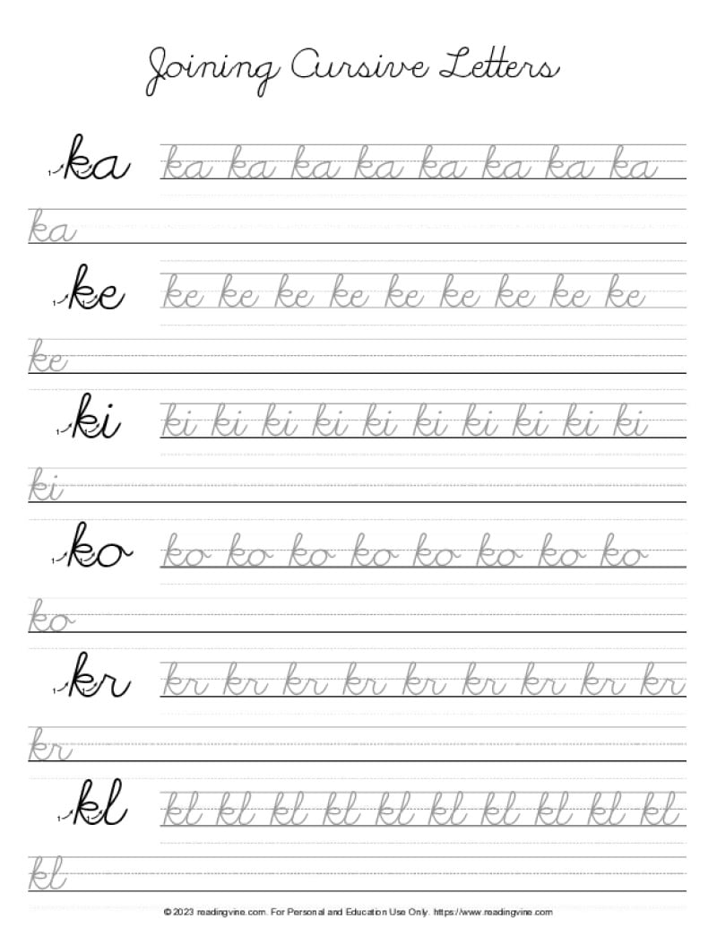 Cursive Letter K - Joining Letters PDF