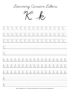 Cursive Letter K Practice Worksheet
