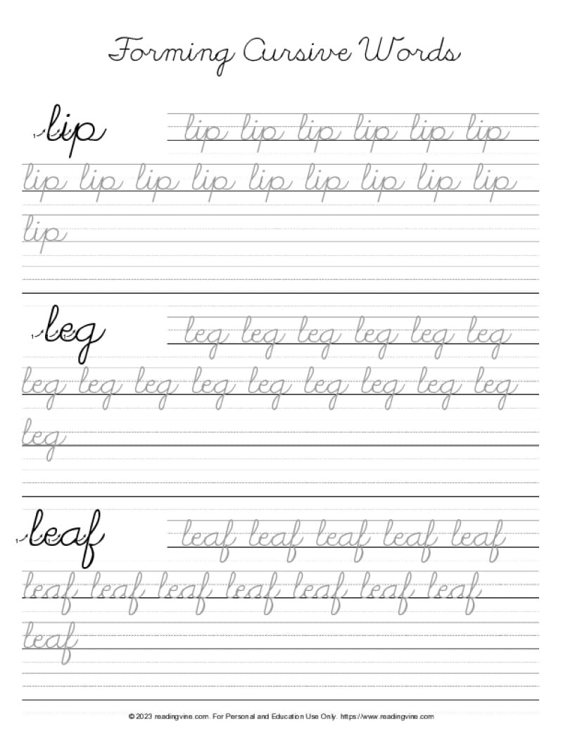 Cursive Letter K - word Formation Practice Sheeet