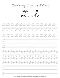 Cursive Letter L Practice Worksheet