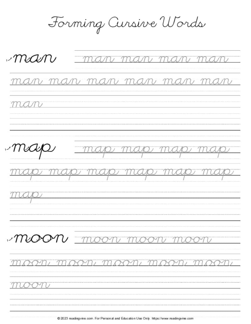 Cursive Letter M - Forming Words Practice