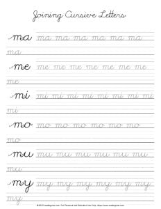 Cursive Letter M - Joining Letters Practice PDF