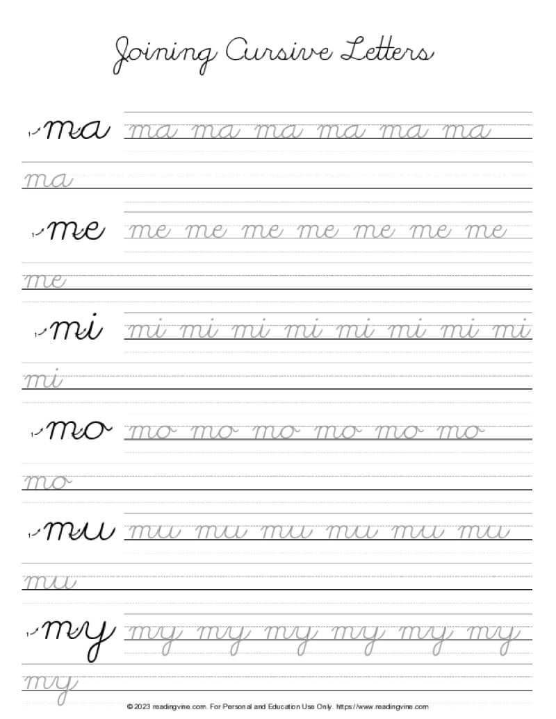 Cursive Letter M - Joining Letters Practice PDF