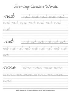 Cursive Letter N - Word Formation Practice Sheet (PDF)