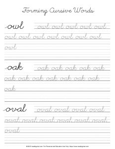 Cursive Letter O - Word Formation Practice PDF
