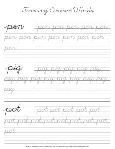 Cursive Letter P - Word Formation Practice PDF