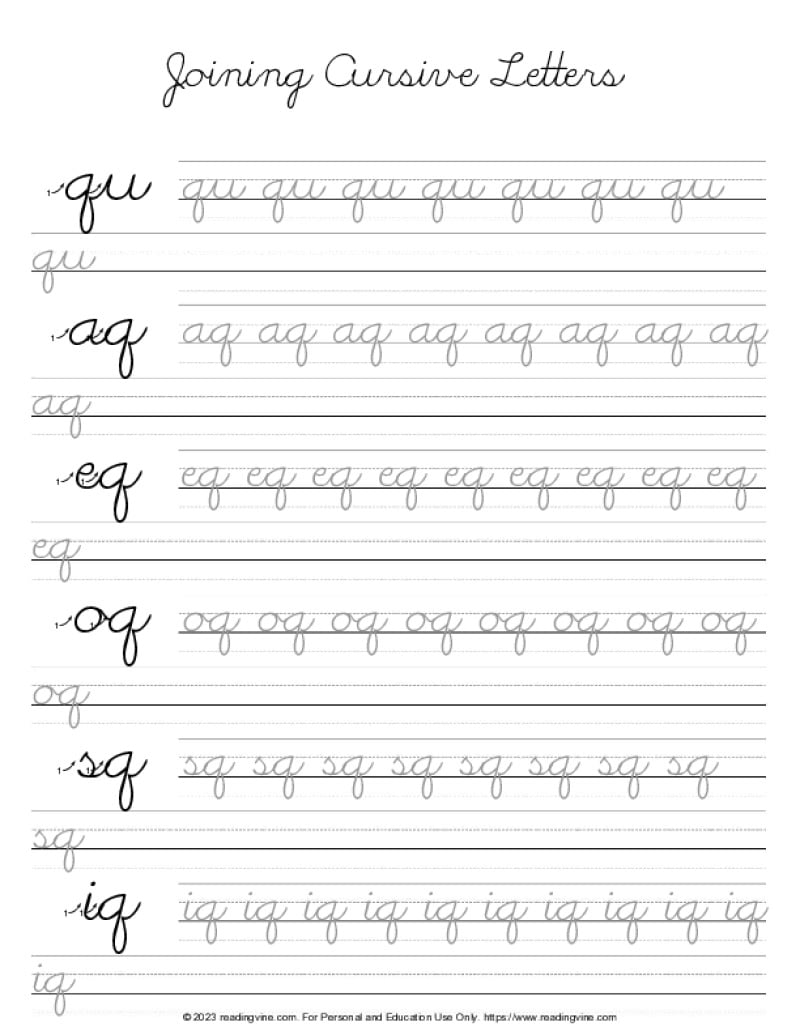 Cursive Letter Q - Letter Joining Practice PDF