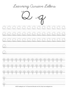 Cursive Letter Q Practice Worksheet