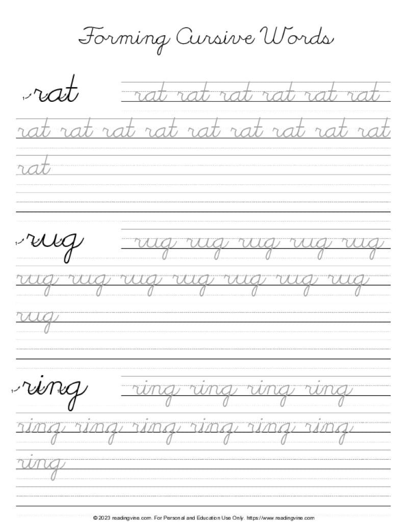 Cursive Letter R - Word Formation Practice PDF