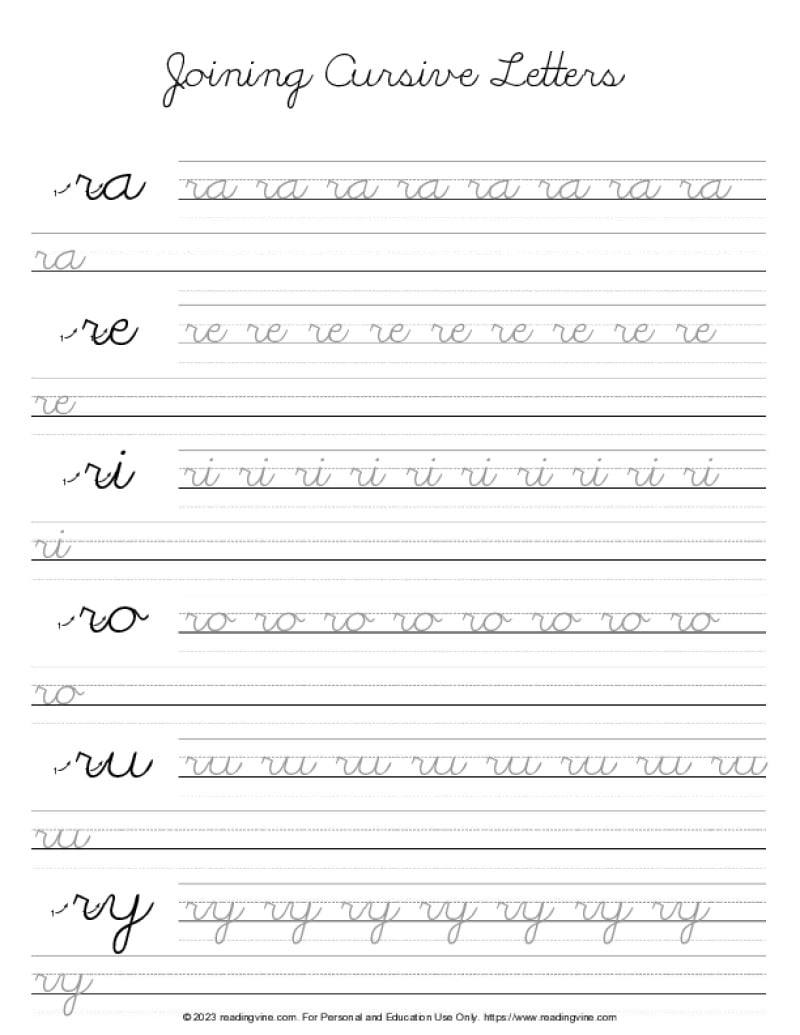 Cursive Letter R - Joining Letters PDF