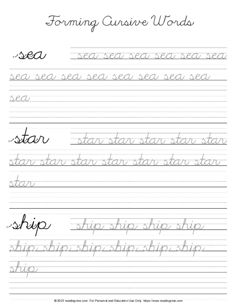 Cursive Letter S - Word Formation Practice PDF