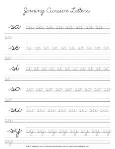 Cursive Letter S - Letter Joins Practice PDF