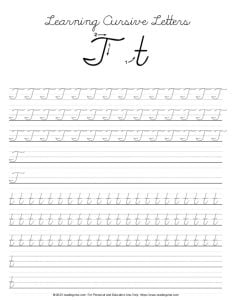 Cursive Letter T Practice Worksheet