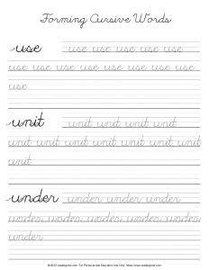 Cursive Letter U - Forming Words PDF Activity