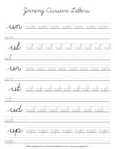 Cursive Letter U - Joining Letters Activity PDF
