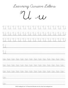 Cursive Letter U Practice Worksheet