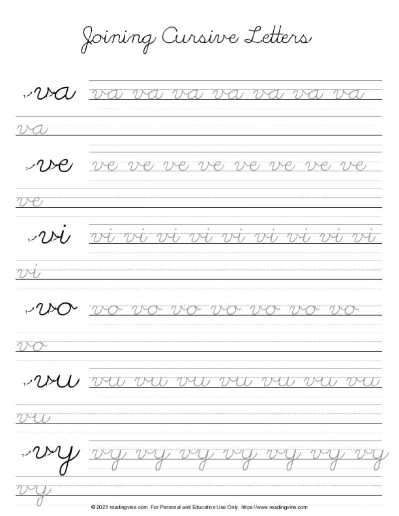 Cursive Letter V - Letter Joining PDF Practice